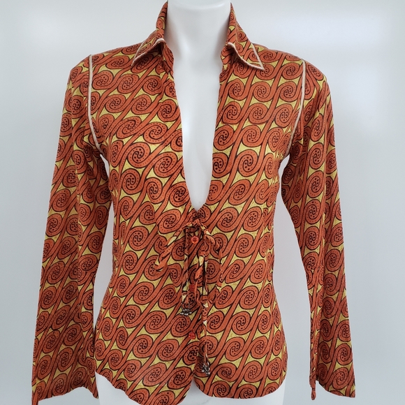 ROBERTA FREYMANN Bohemian LowCut Blouse Size Small - Picture 2 of 8